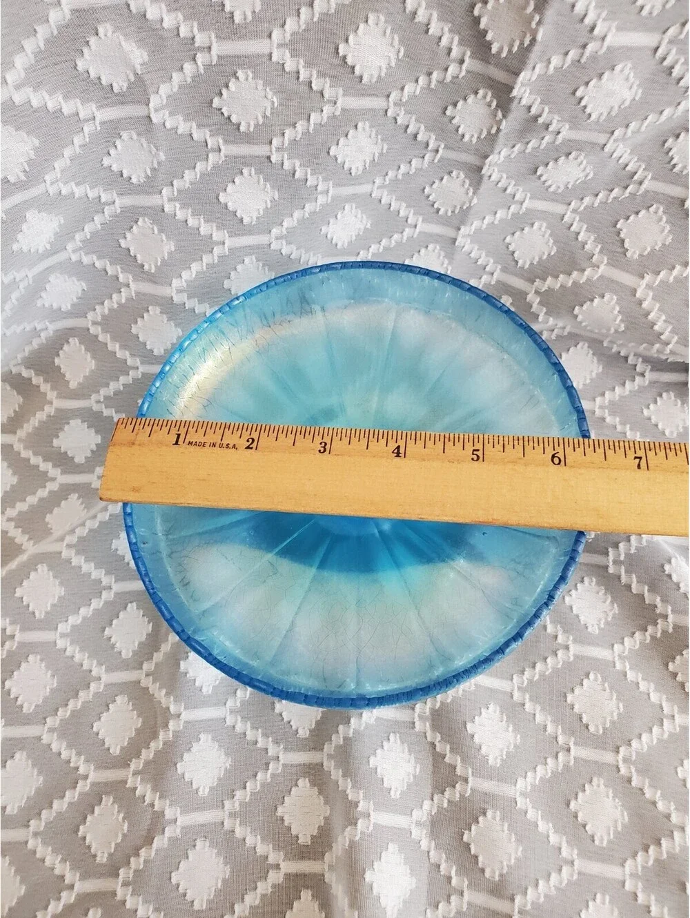 Vtg Fenton Celeste Blue Stretch Glass Compote